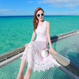 2016夏新女装韩版修身显瘦中长裙海边度假显瘦蕾丝沙滩裙连衣裙