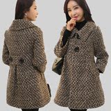 2015冬装新款女装韩版斗篷毛呢外套女修身中长款羊毛呢子大衣格子