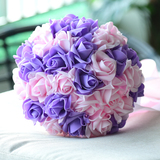浪漫紫粉色 韩式新娘手捧花 仿真 创意 伴娘花球 结婚 婚礼可爱风