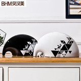 贝汉美现代简约黑白创意三口大象陶瓷客厅电视柜酒柜家居装饰摆件