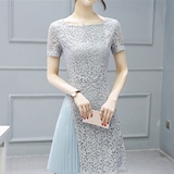 女装夏装2016新款潮韩版短袖蕾丝连衣裙女夏季中长款修身雪纺裙子