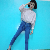 2016春季新款韩国时尚学院风棉质POLO领竖条纹衬衫衬衣女韩范