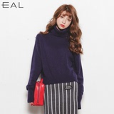 2015冬季女装新款韩版纯色高领套头长袖兔毛短款针织衫打底衫毛衣