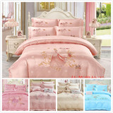 全棉结婚床上用品天丝贡缎大红粉色四件套220*240被套床单纯棉
