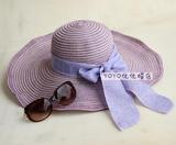 夏季出游草帽女士棉线遮阳防晒帽蝴蝶结大檐可折叠海边沙滩帽特价