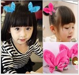 韩版发饰品儿童发夹毛绒可爱兔耳朵全包布头饰女孩公主发卡一对