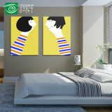 润轩 现代装饰画卧室壁画卡通男女情侣亲吻床头画客厅无框画两联