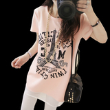 2016夏装新款韩版学生姐妹装中长款铁塔大码拼接T恤女短袖上衣服