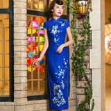 旗袍2016新款春装 短款长袖中式修身中国风妈妈装唐装开叉礼服裙