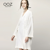 ooz2016春装新款欧美时尚纯色中长款风衣开衫绑带薄款宽松外套女