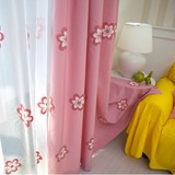 新款涤棉毛巾立体花朵现代简约客厅卧室书房粉色浪漫绣花窗帘订制