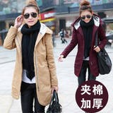 2015秋冬季新款韩版女装修身带帽冬天夹棉加厚保暖中长款风衣外套