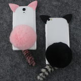韩国猫咪尾巴毛球红米note1s/2a挂绳硅胶保护套 小米note/4手机壳