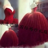 2016新款抹胸婚纱礼服显瘦红色拖尾韩式新娘结婚出门纱齐地纱夏女