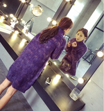2015韩国代购秋冬新款宽松中长款高领套头毛衣女连衣裙针织打底衫