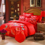 大红结婚床上用品被套床单四件套富贵牡丹全棉活性大阪花四件套
