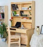 定制纯实木电脑桌带书架书柜组合台式松木家用写字台书桌简约特价