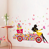 花精灵礼物女孩汽车可移除自粘墙贴纸田园风格沙发墙背景装饰贴画
