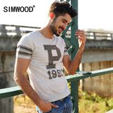 Simwood2016夏装重洗水复古怀旧休闲男士短袖T恤潮男印花短T恤衫
