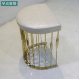 白色PU皮半圆形沙发凳创意鱼鳞状不锈钢梳妆凳矮凳茶几凳子定制
