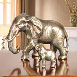 盈点一对大象摆件欧式客厅创意母子大象摆件电视柜树脂大象大号