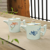 青瓷手绘茶具茶壶茶杯家用创意礼品陶瓷荷花款小茶具单壶特价包邮