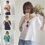 2016韩版夏装女装新款宽松显瘦大V领短袖纯色套头打底衫T恤上衣潮