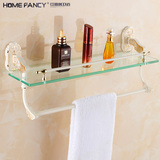 金色加白色浴室五金挂件 钢化玻璃单层置物架卫生间化妆台