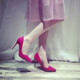 10cm超高细跟上脚超美超嗲桃红色漆皮女人味优雅尖头高跟单鞋婚鞋