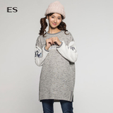 艾格 ES 女装2015冬新品休闲拼接套头针织衫长袖卫衣15032888861