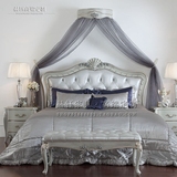 欧式法式1.8米双人床新古典实木雕花床真皮软包床欧式美式结婚床