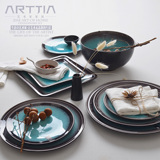 艺术JIA创意个性西餐陶瓷餐具套装蓝色冰裂纹牛排盘大汤碗方盘子