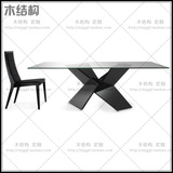 木结构创意时尚钢化玻璃台面餐桌现代个性餐桌餐台写字台定制M445
