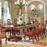 美式实木餐桌餐椅布艺餐椅餐台八人组合欧式雕花仿古做旧定制特价