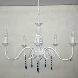 欧式铁艺5头白色水晶蜡烛吊灯 卧室灯地中海客厅灯美式餐厅吊灯
