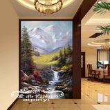 爱品艺山水瀑布客厅玄关竖式楼梯转角手绘风景装饰壁画欧式油画