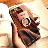iphone6s玫瑰金手机壳苹果6plus外壳镜面支架指环外壳6s日韩硅胶