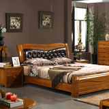 全实木床1.8米现代中式榆木床双人床真皮软靠气压高箱抽屉储物床