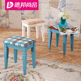 德邦尚品 韩式田园实木化妆凳 白色格子布艺梳妆凳 小凳子