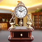 北极星高档纯铜钟表欧式复古座钟仿古台钟客厅实木台式装饰铜摆件