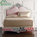 出口外贸美式实木雕花床欧式新古典复古做旧双人软包床家具可定制