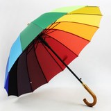 包邮Qiutong男女木柄16骨彩虹伞长柄伞自动晴雨伞 带防水罩车用伞