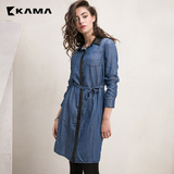 卡玛KAMA 2016秋季款 牛仔衬衫女装修身中长款上衣长袖7315857