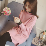 2016春秋装新款韩版蕾丝高领中长款修身套头针织衫连衣裙打底衫女