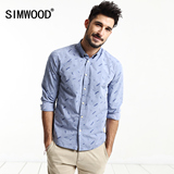 Simwood2016春装新款男士休闲印花长袖衬衫潮男修身长袖衬衣服男