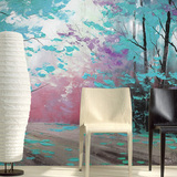 欧式手绘涂鸦油画树林墙纸壁画 立体3D无缝整张抽象客厅沙发壁纸