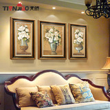 欧式古典沙发背景墙壁画美式客厅三联装饰画家庭实木挂画繁花似锦