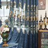 雪尼尔绣花欧式窗帘蓝色客厅卧室飘窗加厚定制半遮光窗纱成品特价