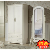 韩式儿童衣柜白色二门衣柜实木内架衣柜松木田园衣柜欧式双门衣柜