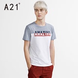 A21男装修身圆领字母印花短袖t恤 2016夏装学生半袖时尚男士衣服